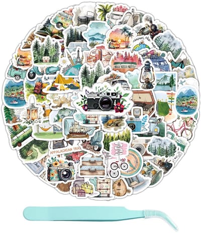 Dailygoods- Landschapsstickers 100 stuks - Waterdichte Stickers - PVC Zelfklevend - Pincet Roestvrij Staal - 2-8 cm - Kleurrijk Ontwerp