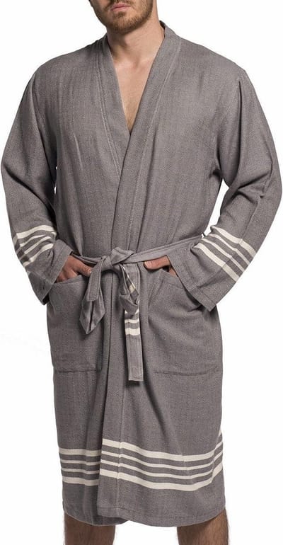 Lalay - hamam badjas Krem Sultan - dark grey - L - dames heren badjas - sauna badjas - dunne badjas - 100% gekamd katoen