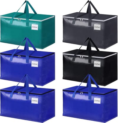 Opvouwbare Verhuistassen 93L - Stevige Opbergdozen met Rits en Versterkte Handgrepen, 6 stuks
