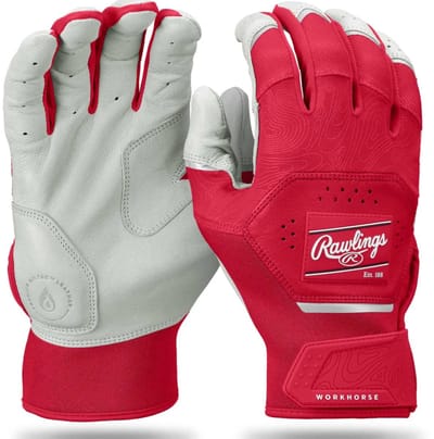 Rawlings - MLB - Honkbal - Softbal - Slaghandschoentjes - Workhorse - WH25BG - Leer - Een Paar - Batting Gloves - Volwassenen - Rood - X-Large