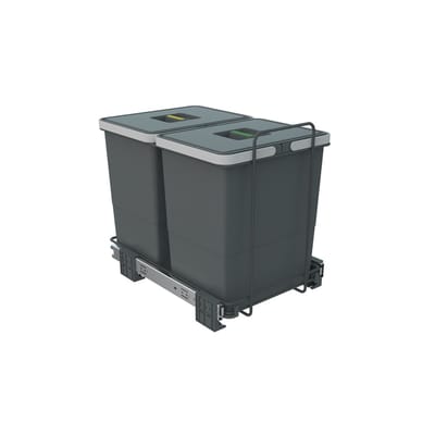 ECOFIL afvalbak 18+18L met deksel; volledig uittrekbaar; Bodembevestiging vanaf kastbreedte 40cm