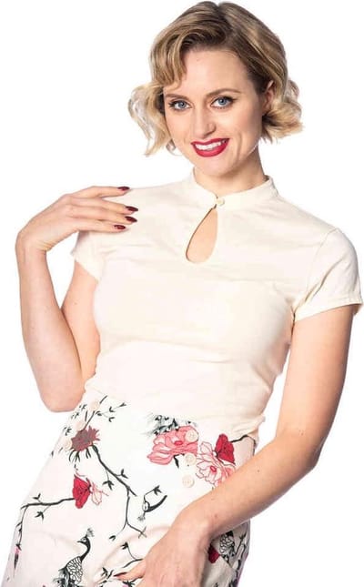 Dancing Days - Mandarin collar Top - L - Creme