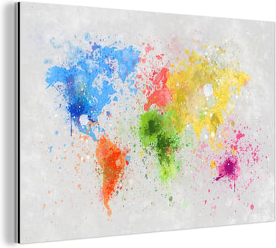 Aluminium schilderij 150x100 cm - Wanddecoratie metaal - Wereldkaart - Abstract - Verf - Kinderen - Jongens - Meisjes - Metalen muurdecoratie woonkamer - Decoratie industrieel - Foto op dibond - Industriële accessoires slaapkamer