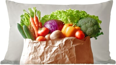 Sierkussens - Kussentjes Woonkamer - 60x40 cm - Papieren - Boodschappen - Groente - Kleurrijk