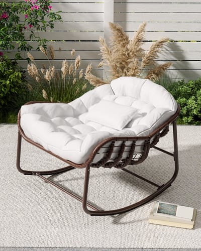 Schommelstoel - Loungestoel - Met Kussen - Meubel - Voor Buiten en Binnen - Tuin - Balkon - Woonkamer - Wit/Bruin