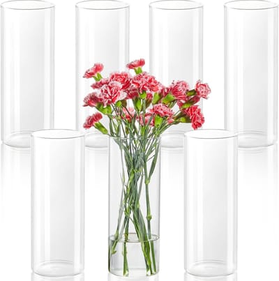 Set van 7 Hoge Glazen Cilindervazen (25,5 cm) voor Bloemstukken en Kaarsen