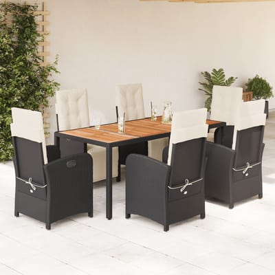 vidaXL - 7-delige - Tuinset - met - kussens - poly - rattan - zwart