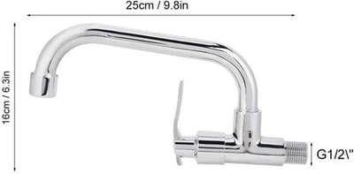 Koud Water Wandmontage Kraan voor Keuken en Badkamer - Messing Lichaam - Roestvrijstalen Pijp - Type A - 25cm