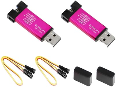 2 stuks ST-Link V2 emulator voor STM32 en STM8; automatische updates, downloaden en debuggen van software