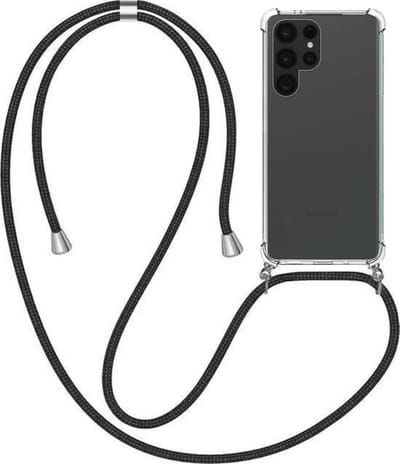 Telefoonhoesje Geschikt voor Samsung Galaxy S22 Ultra met Koord en Stootrand - TPU Backcover Shockproof met Lanyard - Smartphonica geschikt voor Samsung Galaxy S22 Ultra