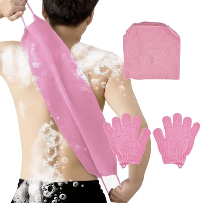 Set van 3 Exfoliatiehandschoenen voor het Lichaam, Rugexfoliator met 2 Douchehandschoenen, Huidverzorging voor een Zachte Huid tijdens het Badderen