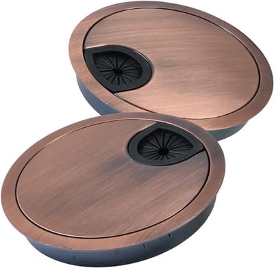 Kabelgoot voor Bureau 80 mm, Metalen Kabeldoorvoer met Rubber, Ronde Bedekking voor Kabelbeheer, Eenvoudige Montage, Set van 2, Antiek Rood Brons, Ideaal voor Kantoor en Werkplek
