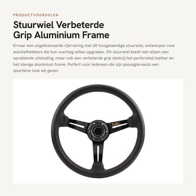 Dailygoods- Stuurwiel 350 mm - Universeel Aangepast - Aluminiumlegering - Geperforeerd Leer - Zwart/Rood - Verbeterde Greep - Racestuur
