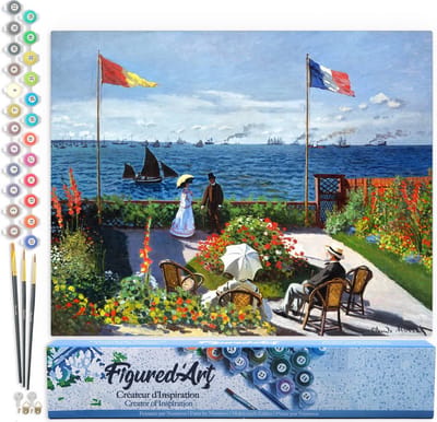 Figured'Art Schilderen op Nummer Volwassenen canvas Het terras bij Sainte-Adresse - Monet - Handwerk acrylverf Kit DIY Compleet - 40x50cm zonder frame