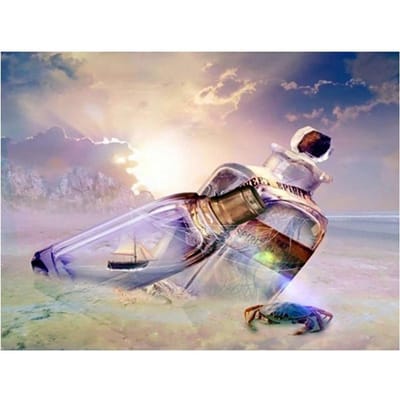 5D Diy Diamond Wall Sticker Handgemaakte Drift Fles Zeilen Goudvis Schilderen Kruissteek 20X30CM