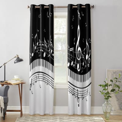 Raamgordijn met pianotoetsen en muzieknoten voor kinderkamer, huisblinds, gordijnen voor woonkamer, slaapkamer, raamgordijnen 135W x 115H(cm) x1