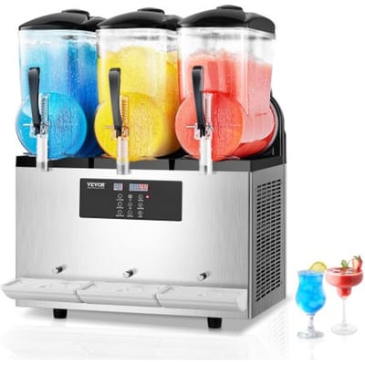 VEVOR Commerciële Slush-ijsmachine 12L x 3 Drievoudige tank Bevroren drankmachine, 144 kopjes RVS Slush-ijsmachine met toetsenbord Softijsmachine voor feesten, restaurants, cafés en bars