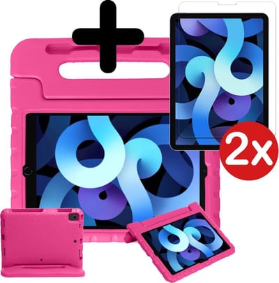 Hoesje - Geschikt voor Apple iPad Air 4 (2020) - 10.9 inch - 4e Generatie - Met 2x Screenprotector - Kinderhoes - Shockproof Bumper - Kidsproof Case - Tablethoes - Kinder Hoes Cover - Roze
