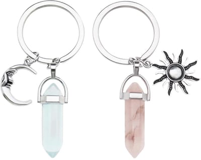 Allecto - Sleutelhanger - Hexagonaal Kristal - Mooi en Duurzaam - 2PCS - Zonne- en Maanmotief - Perfect Cadeau voor Vrouwen en Meisjes