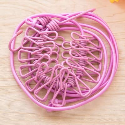 Corde à linge portable de 1,8 m avec 12 pinces, étendoir rétractable coupe-vent, cintres à pinces, corde à linge, fournitures de voyage rose