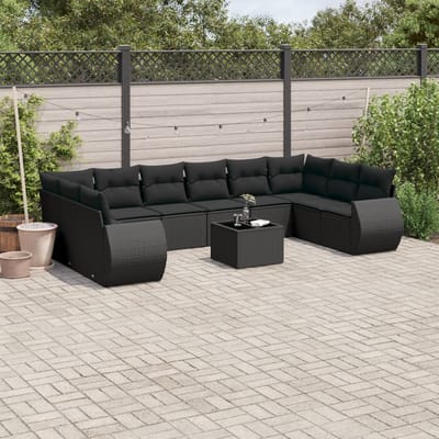vidaXL - 11-delige - Loungeset - met - kussens - poly - rattan - zwart