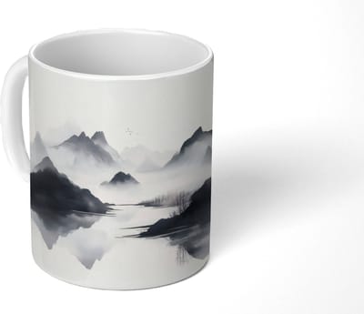 Mok - Koffiemok - Bergen - Mistig - Water - Wit - Mokken - 350 ML - Beker - Koffiemokken - Theemok