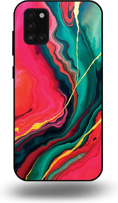 Smartphonica Telefoonhoesje Geschikt voor Samsung Galaxy A31 met Rood Groen Marmer Opdruk - TPU Backcover Case Red Green Marble Design geschikt voor Samsung Galaxy A31