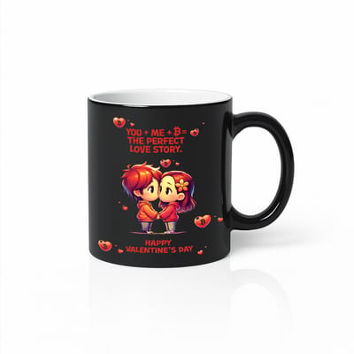 Zwarte Magic Mug Happy Valentine’s Day – Schattige Koppel Liefdesverhaal Keramische Koffiemok 330 ml – Romantisch Cadeau