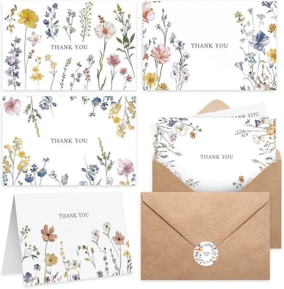 Grote Set van 102 Bedankkaarten met Enveloppen en Stickers - Bloemmotief (10x15 cm) - Voor Bruiloft en Feest