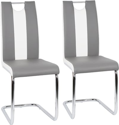 PIPIPOXER-2x Eetkamerstoelen Cantileverstoelen Draaistoel Hoge Rug,Lichtgrijs en wit