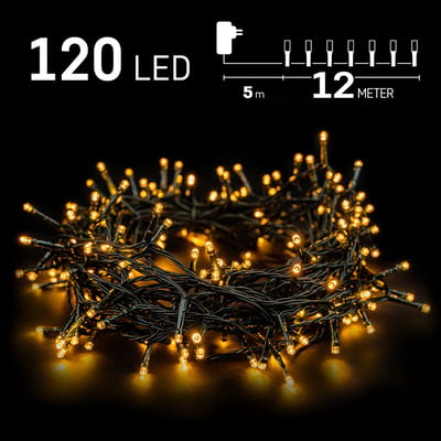 Kerstverlichting buiten - 12 meter 120 LED - Warm Wit - Lichtsnoer - IP44 Stekker met timerfunctie - Kerstboomverlichting - geschikt voor binnen en buiten - kerstverlichting led