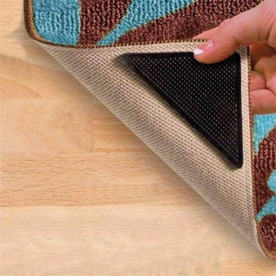 LOUZIR Anti-slip Sticker - Nooit meer uitglijden op je tapijt - 4 stuks - Tapijt Tape Dubbelzijdig - Dubbelzijdige Vloerkleed Kleefband - Verwijderbaar Gripstickers voor op douchemat en vloerkleed - Herbruikbaar - Tapijt sticker - Tapijt grip -