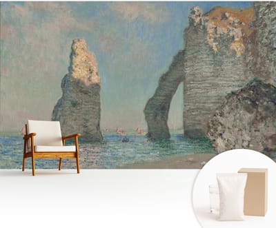 Wallfluent Behang - Rotsachtig landschap Muurbehang - 416x254 cm - Blauw Behang - Voor liefhebbers van moderne kunst - Behang Voor de woonkamer, voor het kantoor, voor de hal - Wanddecoratie Landschappen