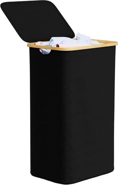 Inklapbare Wasmand met Deksel - Grote Hoge Kledingmand voor Slaapkamer en Badkamer - 110L Capaciteit Zwart