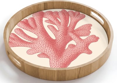 Dienblad rond 40x40 cm - Schootdienblad hout - Koraal - Stipjes - Roze - Borrelplank rechthoek - Plateau houten dienbladen