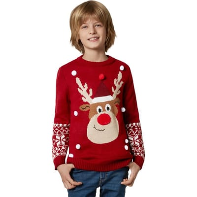 dressforfun - Kersttrui Rudi Rendier voor kinderen - 140 (9-10y) - Verkleedkleding carnaval - Halloween - Verkleden - Feestkleding - Carnavalskleding - Feest - Partykleding