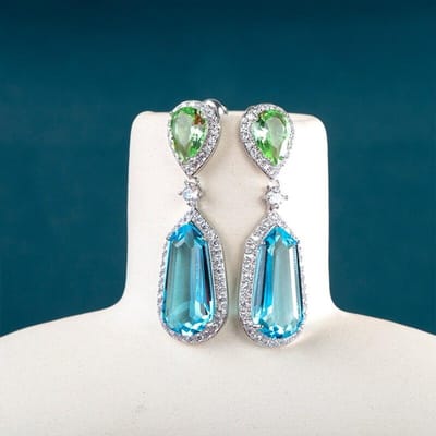 POMOiii Luxe dames oorbellen met saffierkleurige edelsteen oorbellen met hangers, vrouwelijke bruiloftsfeestgeschenken