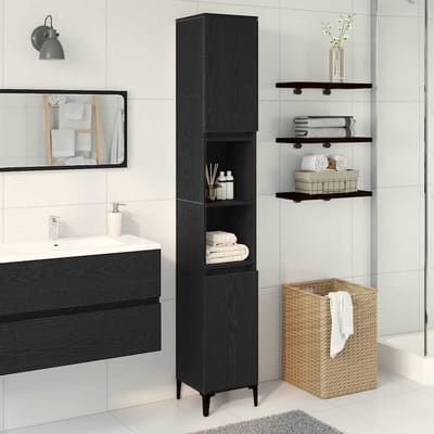 vidaXL - Badkamerkast - Zwart - Eiken - 30 - x - 30 - x - 190 - cm - Bewerkt - hout