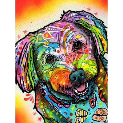 5D Diamant Borduren Dier Gekleurde Hond Hoofd Kruissteek Diamant Schilderij Ronde strass Home Decor cadeau 20X30CM black
