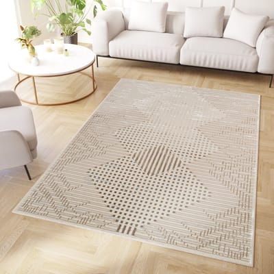 Tapiso Crystal Vloerkleed Bruin Beige Lijnen 3D Effect Tapijt Maat- 180x250