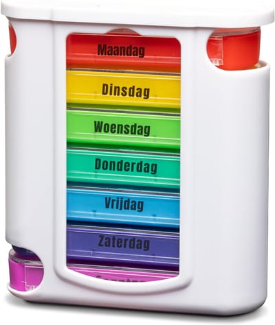 Quvo® Pillendoosje 7 Dagen 2 Vakken - Pillendoos 7 Dagen - Pillendoosjes - Wit met regenboog - 5 cm x 19 cm x 12 cm