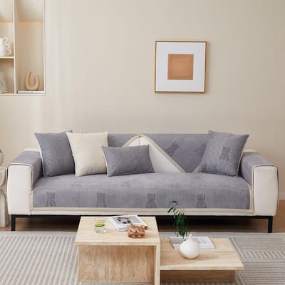 Coussin de Canapé en Chenille Dessin Animé Été Toutes Saisons Universel Antidérapant Impression Coussin Accoudoir Dossier Canapé Cuir Serviette 70x70cm 1pcs gris
