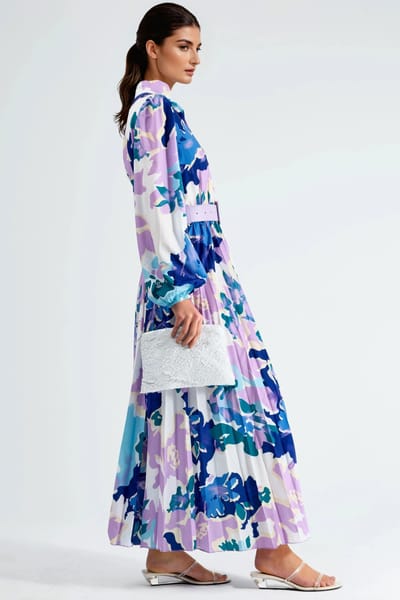 Abstracte Print Midi-jurk met Choker Kraag