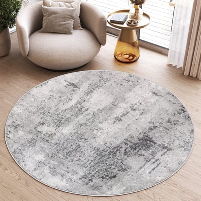 Tapiso Sky Rond Vloerkleed Hoogpolig Lichtgrijs Shaggy Woonkamer Tapijt Maat- 80x80