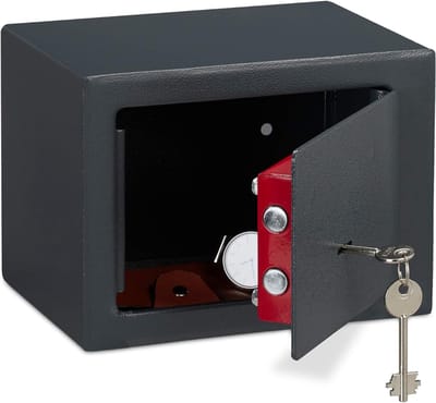 Quvo® Kluis Brandwerend voor Geld - Kluis Brandwerend met Sleutel – Geldkluis – Kluis met Sleutel - Kluis Brandwerend en Inbraakwerend – Prive Kluis – Dubbele Boutvergrendeling - Grijs - ‎17cm x 23cm x 17cm