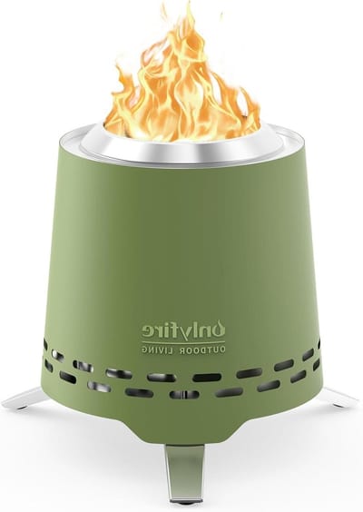 Tabletop Fire Pit 16.5CM Heat Resistant Smokeless Small Stove for Outdoor Terrace with Pot Holder and Storage Bag Portable Mini Fire for Pellets or Wood - Conical Green