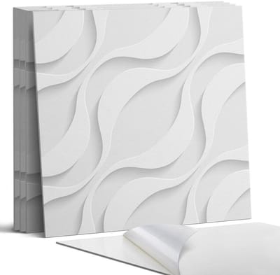 Coloray Wandpanelen Zelfklevend - Golven met een golvend patroon Zelfklevende Wandpanelen - 50 cm x 50 cm - Wit Wandpaneel PVC - 4 stuks - Texturen Wandpanelen Zelfklevend - Wandpaneel Keuken - Wandpanelen Badkamer