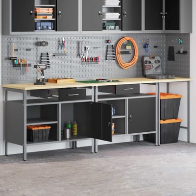 vidaXL - Werkbankset - 3 - st - Rood - en - Grijs - Gepoedercoat - staal
