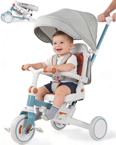 Opvouwbare driewieler - Peuterfiets loopfiets - Buiten spelen - 7-in-1 ontwerp - 1-3 jaar - Blauw