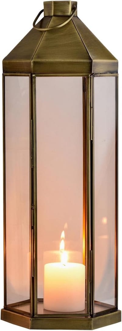 Decoratieve windlicht lantaarn - Kaarsenhouder - Sfeerverlichting creëren - Oosters design - 39 cm - Goud antiek